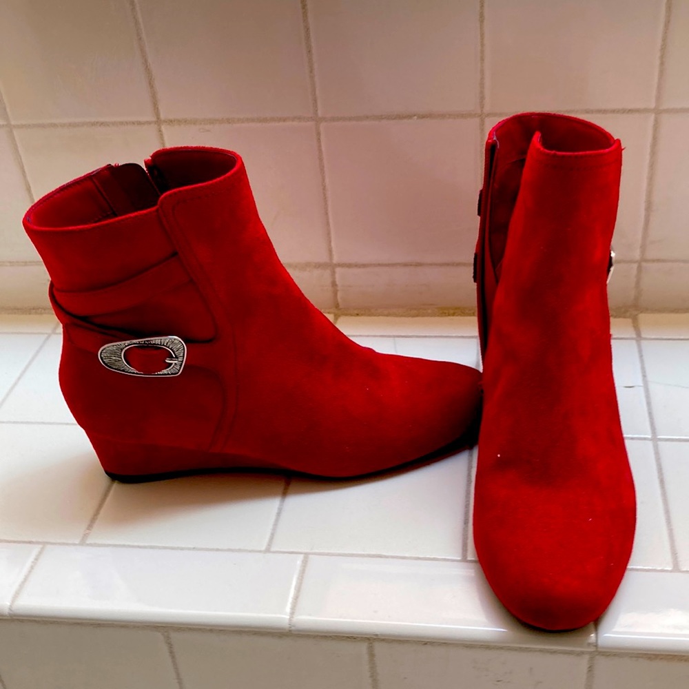 Red suede boots